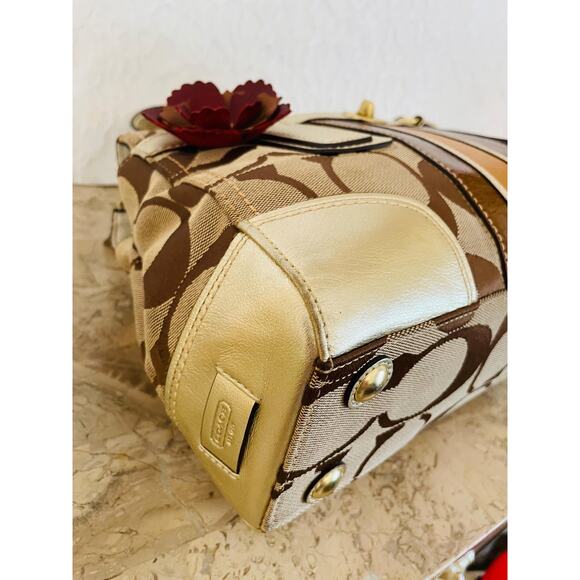 Coach Hampton brown/light metallic gold striped multicolored Carryall 11620 - Picture 7 of 10